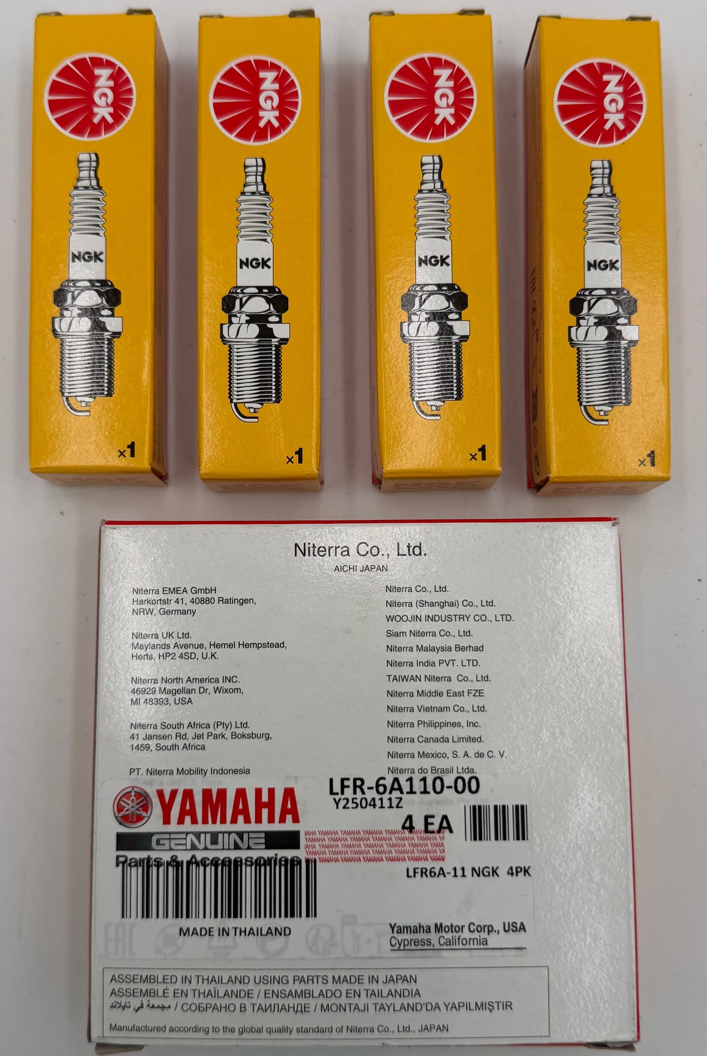 NEW YAMAHA OEM Pack Of 4 Spark Plugs LFR-6A110-00-00 1 Yr Warranty Made In Japan