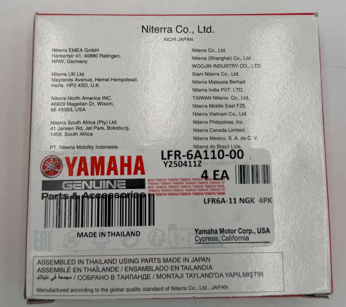 NEW YAMAHA OEM Pack Of 4 Spark Plugs LFR-6A110-00-00 1 Yr Warranty Made In Japan